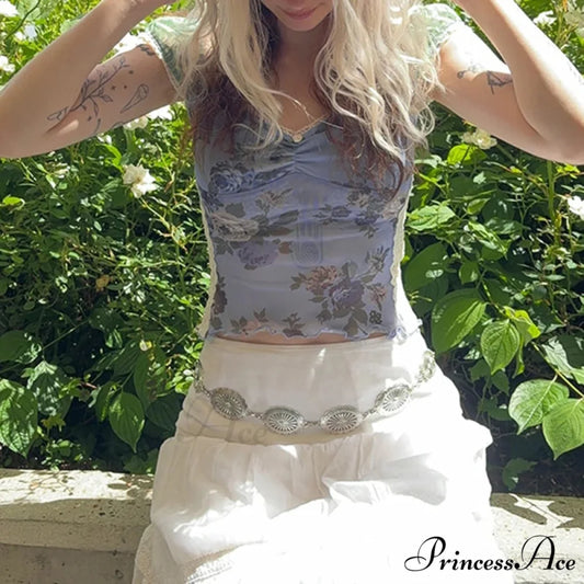 Net Floral Square Crop Top croptop-250223