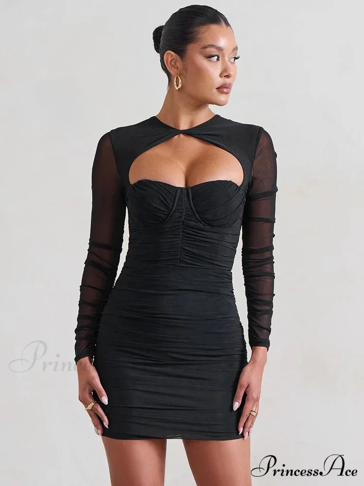 Net Flounced Envelop Short Dress minidress-250223