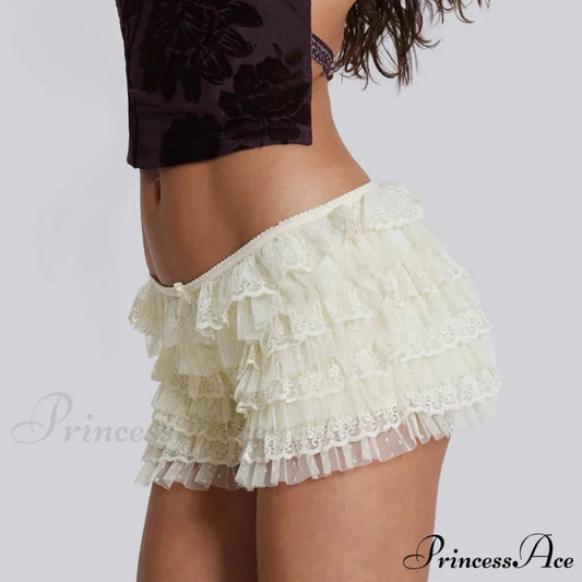 Net Lace Ribbon Booty Short short-250223