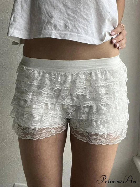 Net Lace Tiered Booty Short white / S short-250223