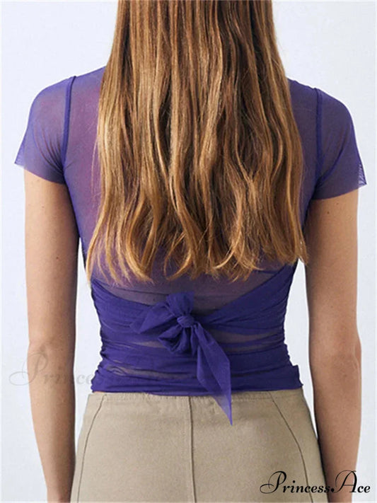 Net Transparent Criss-cross Midriff Top croptop-250126