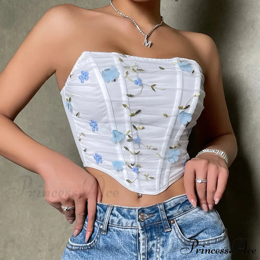 Net Urban Fashion Fishbone Flower Short Top Blue / XS croptop-250126