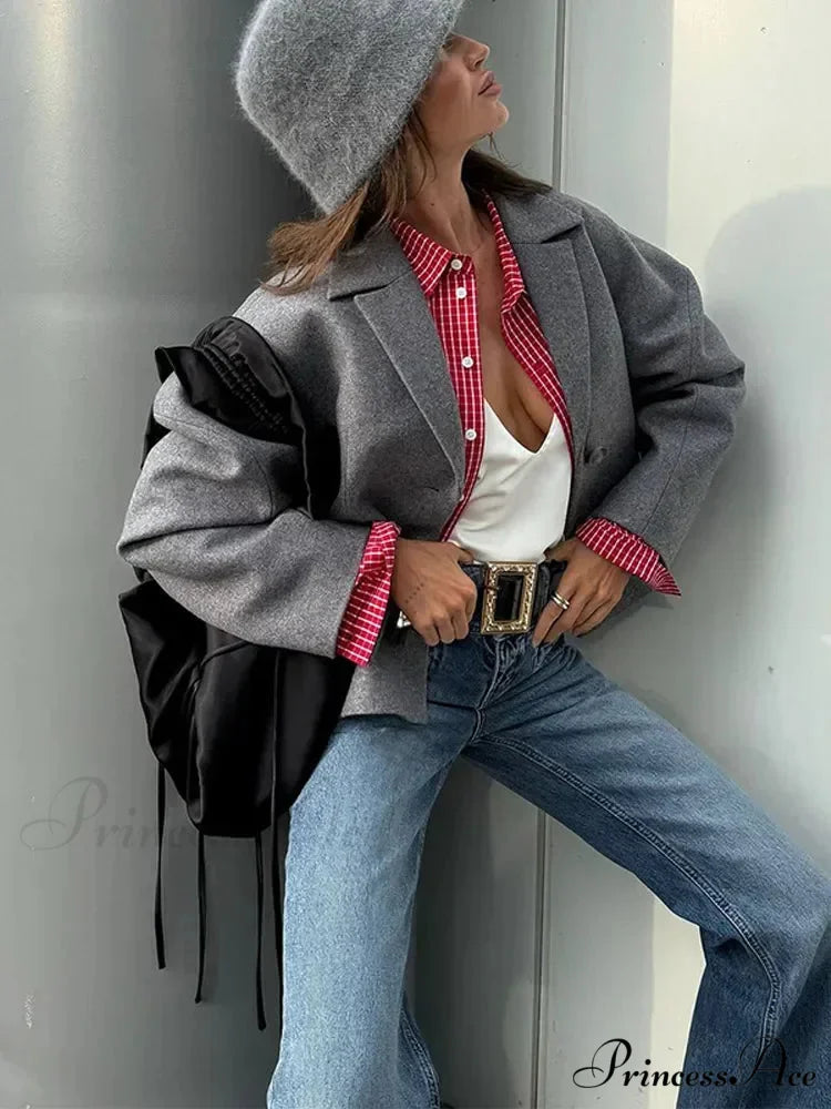 Neutral Puff Sleeve Cropped Jacket coats-241228