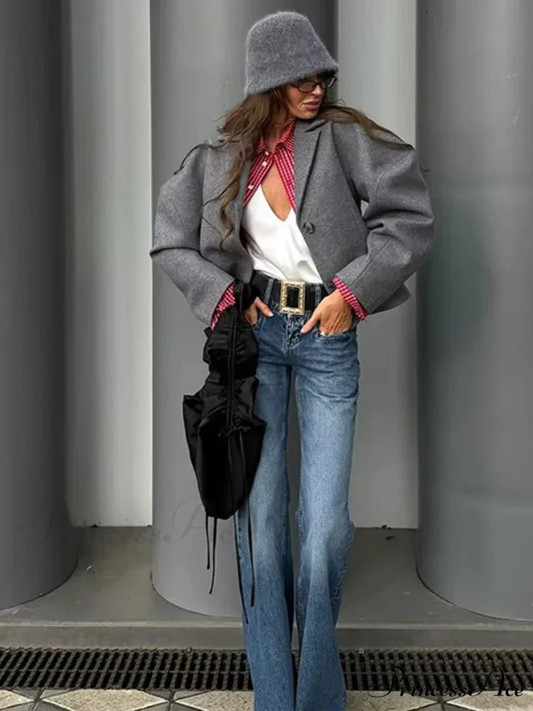 Neutral Puff Sleeve Cropped Jacket coats-241228