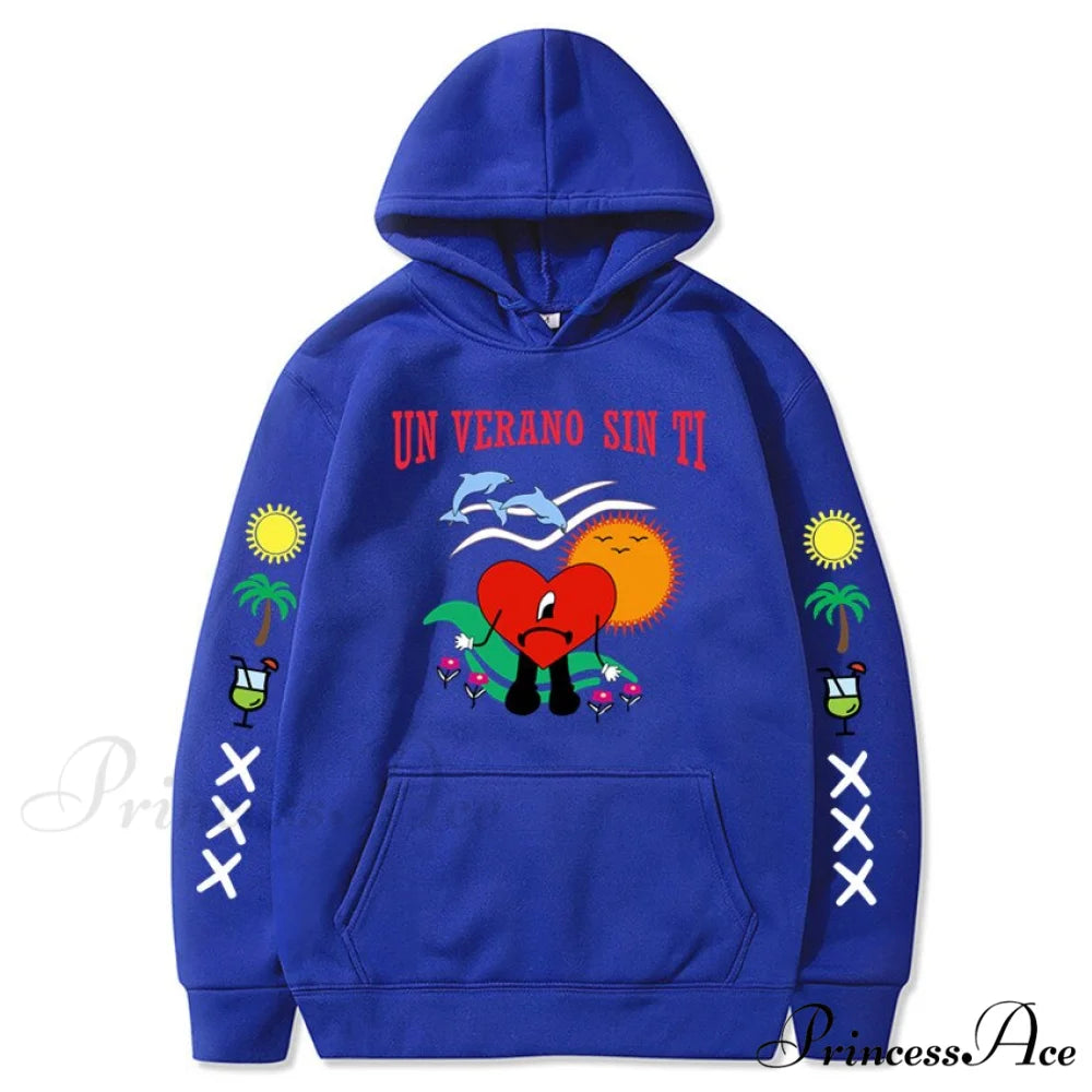 New Bad Bunny Printed Hoodie BLUE / XS Sweatshirts & Hoodies-L