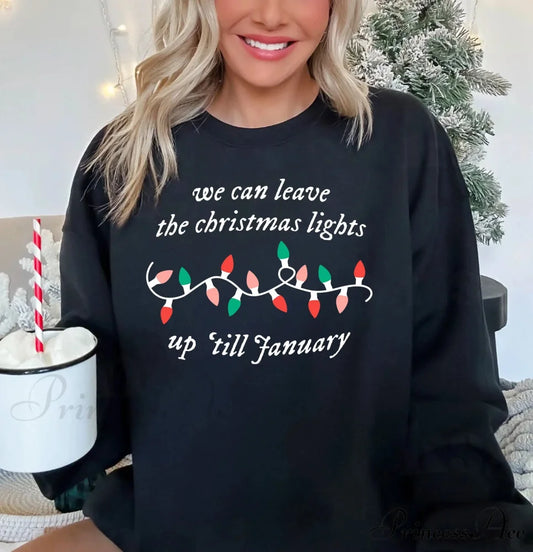 New Fashion Comfortable Christmas Lights Up ’Til January Hoodie Black / S Christmas Hoodies-L