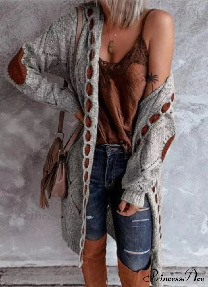 New Hot Selling Long-Sleeved Cardigan Sweater gray / S