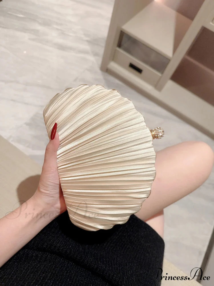 New Shell Evening Bag Diamond Pattern Clutch Bag Beige / (20cm clutchbag-250126