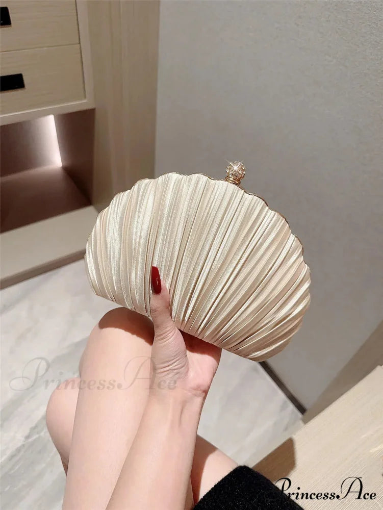 New Shell Evening Bag Diamond Pattern Clutch Bag Beige / (20cm clutchbag-250126