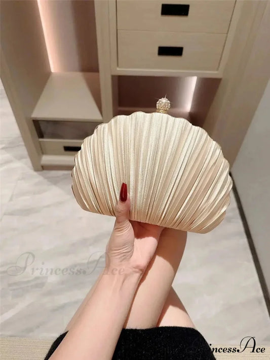 New Shell Evening Bag Diamond Pattern Clutch Bag Beige / (20cm clutchbag-250126