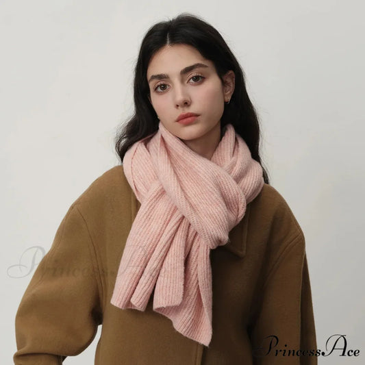 New Warm Knitted Wool Blended Scarf for Autumn Winter Comfort Light pink / L184CM W24CM
