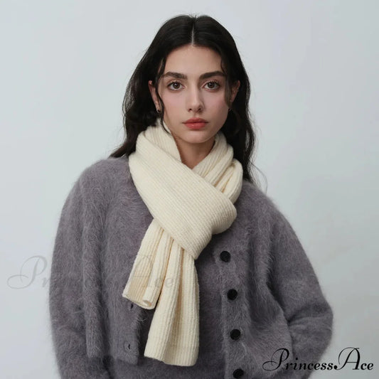 New Warm Knitted Wool Blended Scarf for Autumn Winter Comfort Milk Yellow / L184CM W24CM