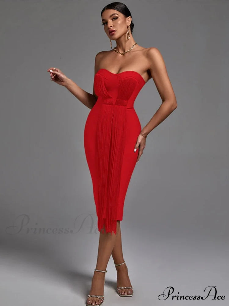 New Women Green Bandage Dress Red / XS