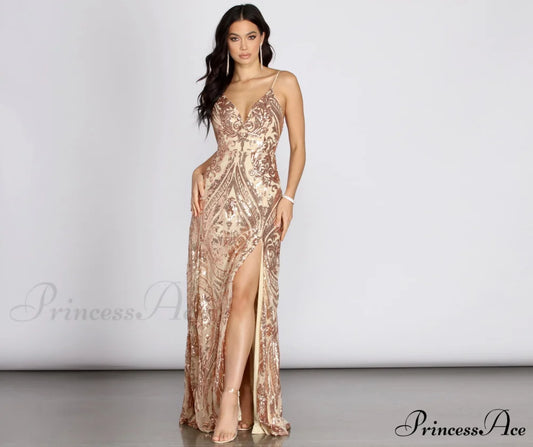 Nia Sequin Stylish Scroll Dress ROSE GOLD / S