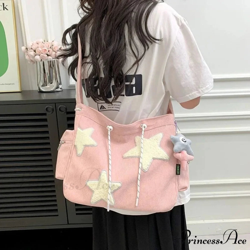 Niche Stylish Corduroy Crossbody pink w p crossbody-250126