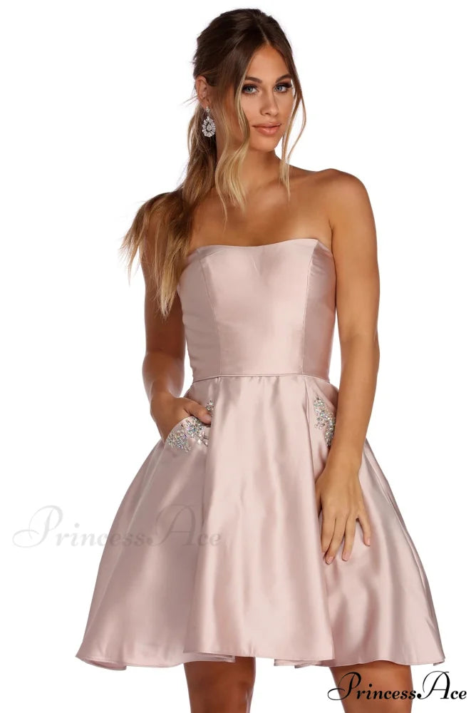 Noelle Formal Stylish Satin Party Dress BEIGE / 3