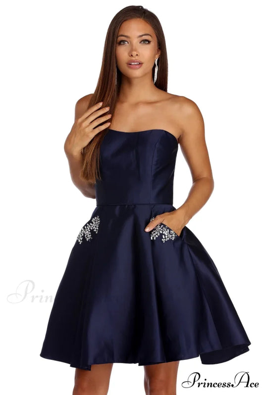 Noelle Formal Stylish Satin Party Dress NAVY / 3