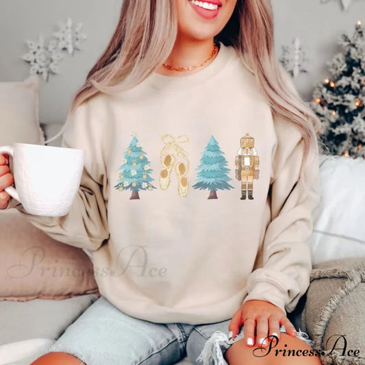 Nutcracker Ballet Sugar Plum Fairy Crewneck Hoodie for Family Christmas Party Beige / S Christmas Hoodies-L
