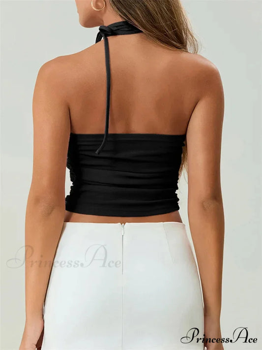 Off Shoulder 3D Bloom Gathered Tube Crop Top croptop-250126