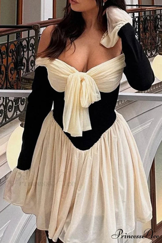 Off Shoulder Corset Dress with Bow White / M
