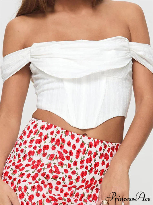 Off Shoulder Firm Zip Open-Back Tee Crop Top croptop-250126