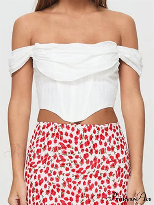 Off Shoulder Firm Zip Open-Back Tee Crop Top WHITE / S croptop-250126