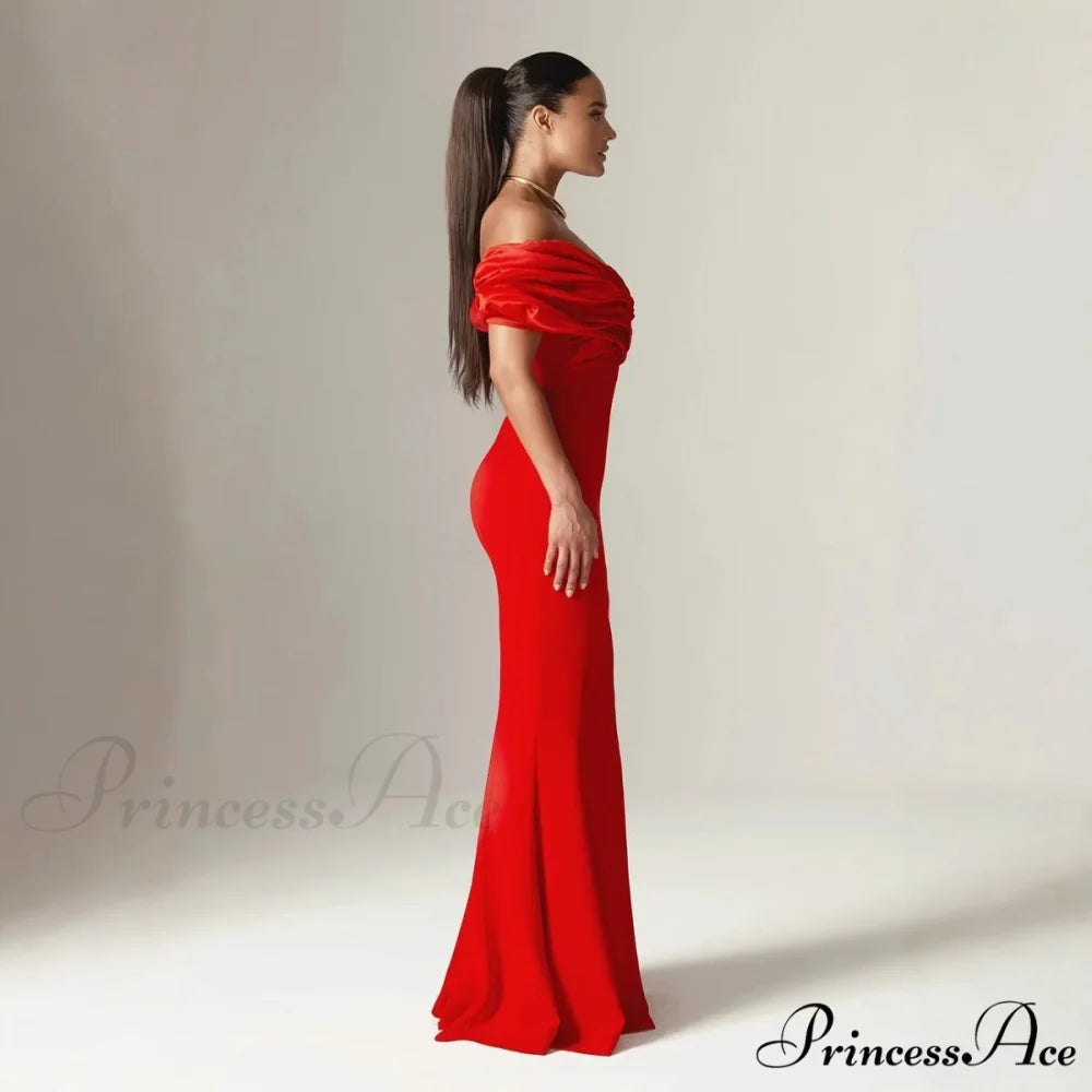Off Shoulder Gathered Slit Silk Maxi Prom Gown promdress-250223