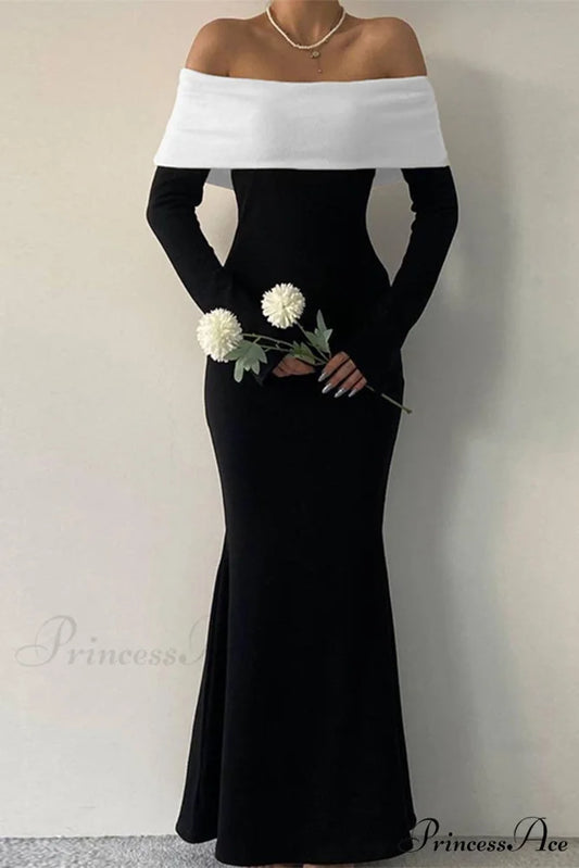 Off Shoulder Maxi Dress with Contrast Black / M