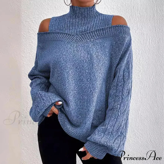 Off Shoulder Partially High Neck Knit Sweater swraters-241228