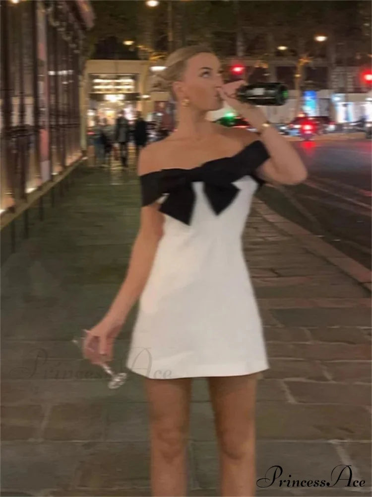 Off-Shoulder Ribbon Wrap Mini Dress minidress-250223