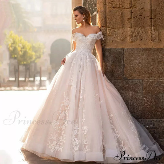 Off-Shoulder Starry Transparent Bridal Gown white / 2 weddingdress-250223