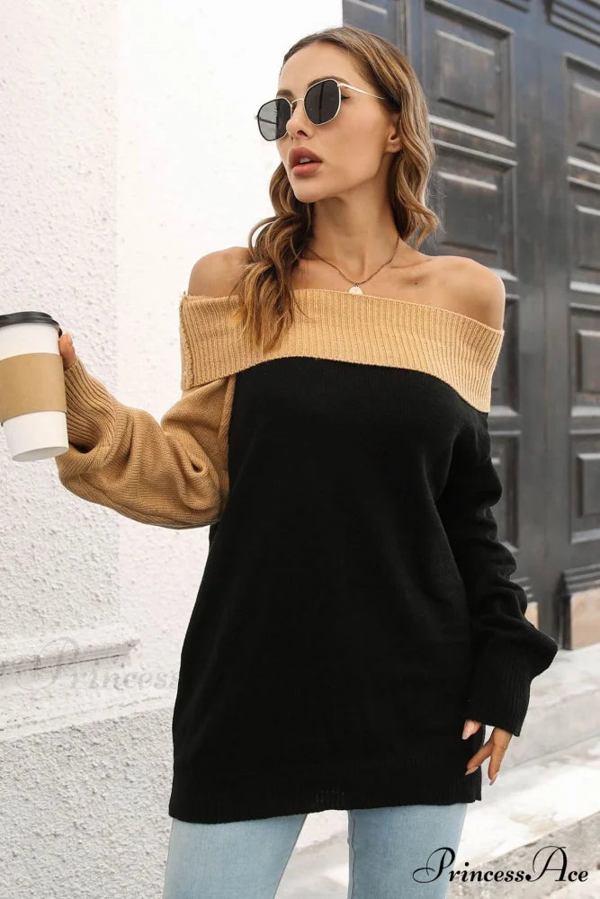 Off Shoulder Sweater with Contrast Colors