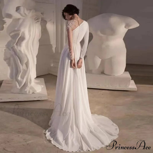 Off-Shoulder Tall Split Long Gown Marriage Attire white / 2 weddingdress-250223