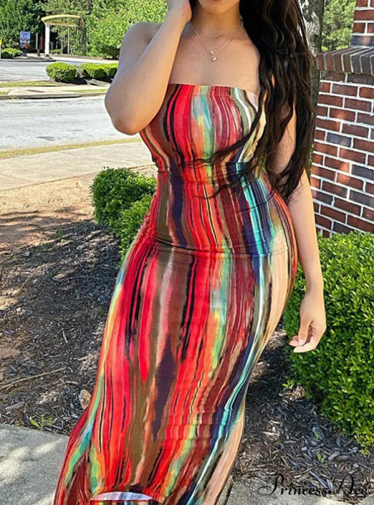 Off Shoulder Tie Dye Bodycon Dress for Women S / PINK