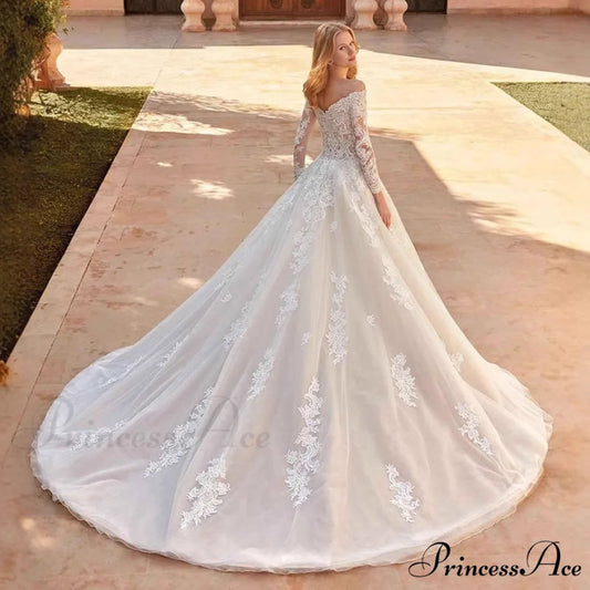 Off-Shoulder V-Neck Wedding Gown weddingdress-250223