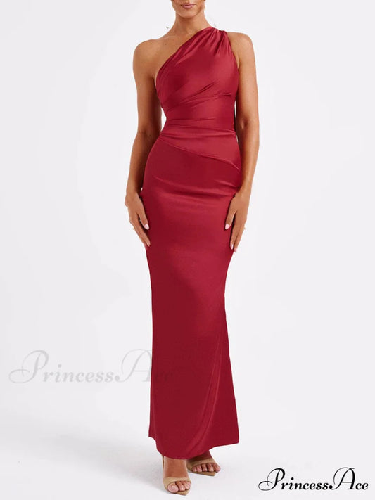 Off-The-Shoulder Elegant Maxi Dress Wine / S