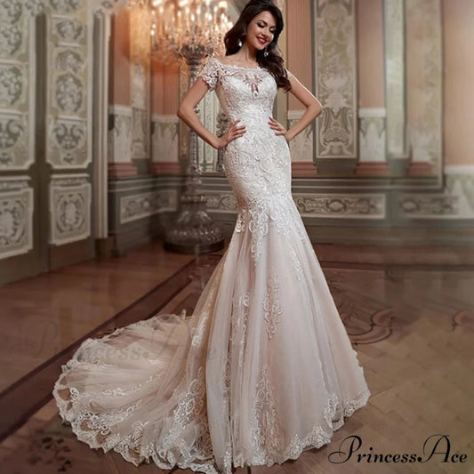 Off-The-Shoulder Lace Mermaid Bridal Gown white / 2 weddingdress-250223