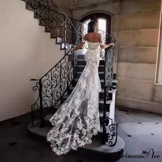 Off-The-Shoulder Lace Mermaid Bridal Wedding Gown weddingdress-250223