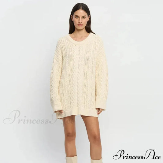 Off-The-Shoulder Monochrome Extended Sleeve Knitted Jumper Apricot / One Size swraters-241228