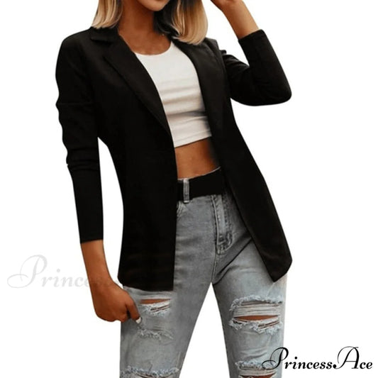 Office Ladies Elegant Comy Solid Color Blazers Black / M