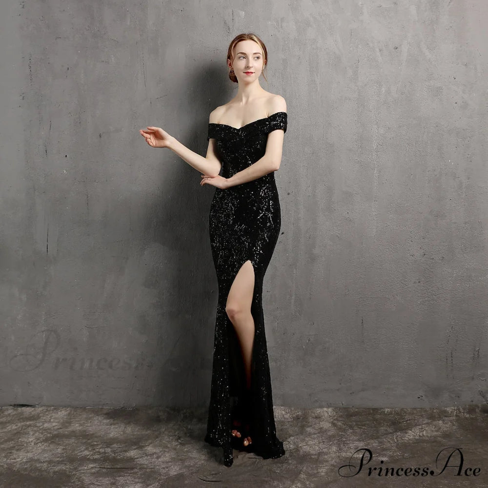 Olivia Formal Stylish Glitter Dress BLACK / XS