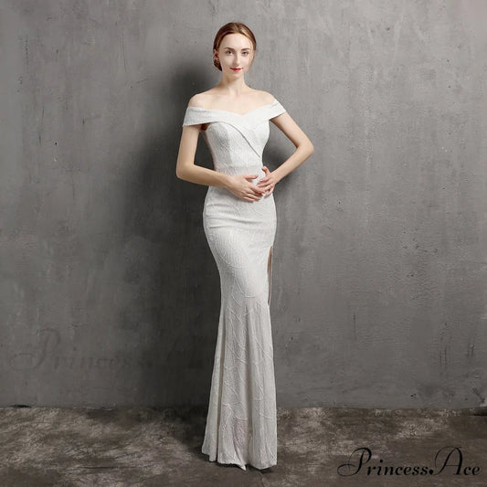 Olivia Formal Stylish Glitter Dress WHITE / XS