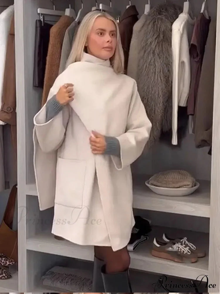 One Buckle Woolen Asymmetrical Coat coats-241228