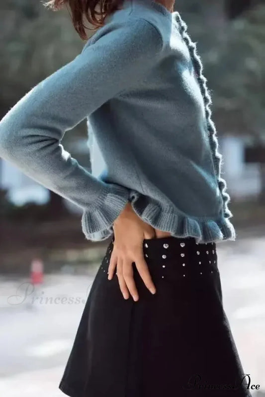 One Buttoned Frilled Circular Neck Cardigan cardigans-241228