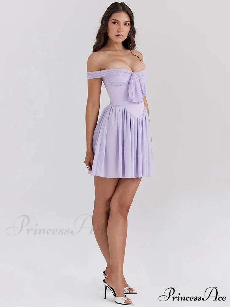 One-Shoulder Net Pleated Mini Dress minidress-250223