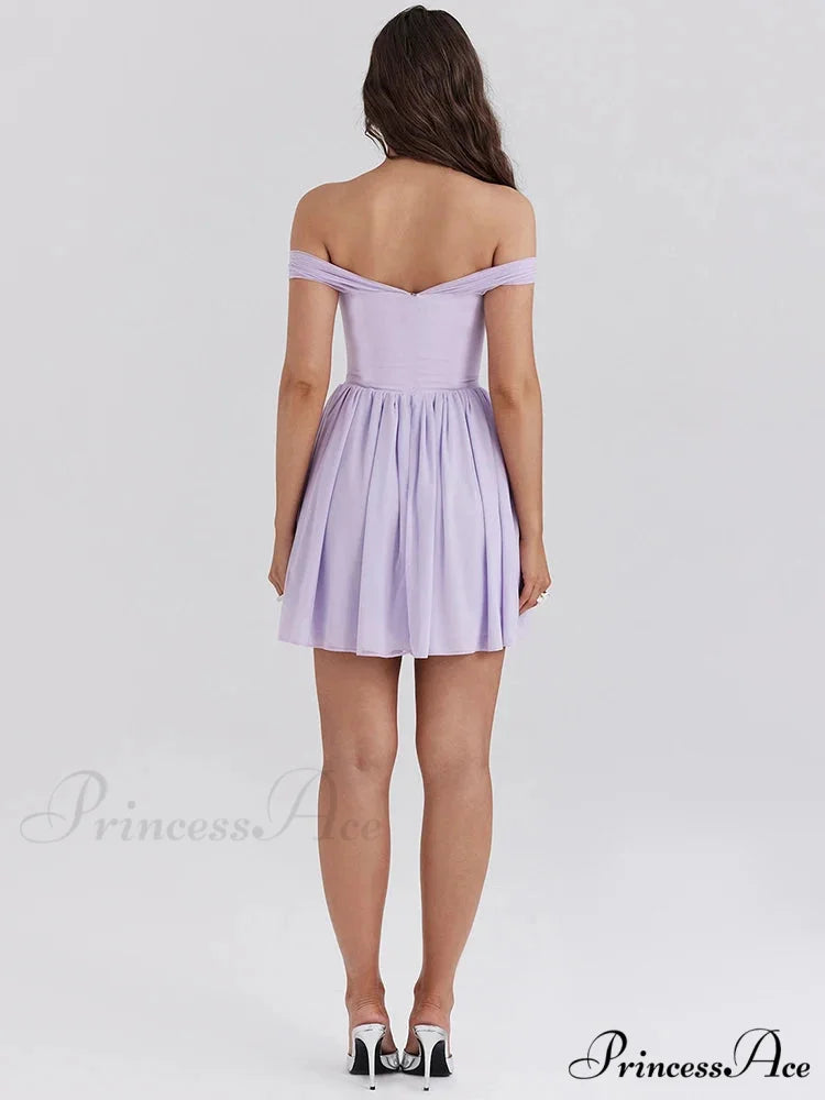 One-Shoulder Net Pleated Mini Dress minidress-250223