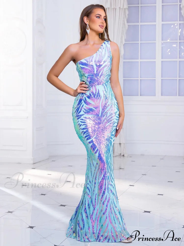 One-Shoulder Sequined Party Dress