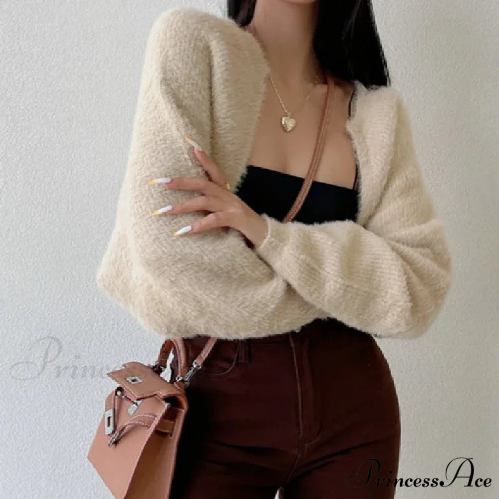 Open Front Cropped Extended Sleeve Cardigan cardigans-241228