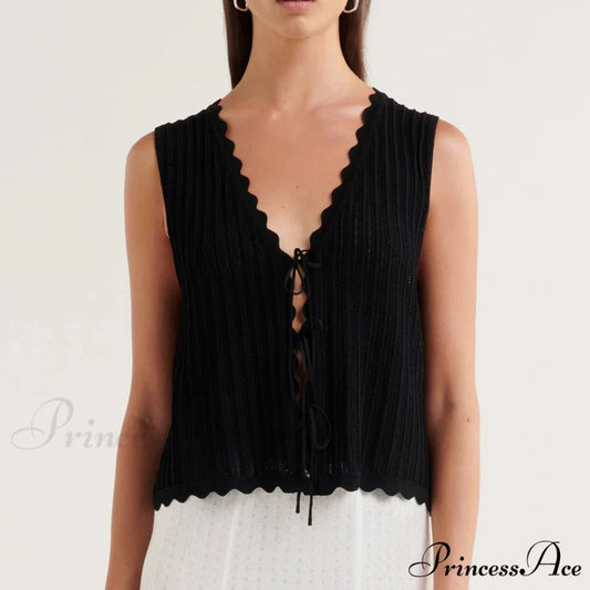 Open Front Knitted Short Top Black / S croptop-250223