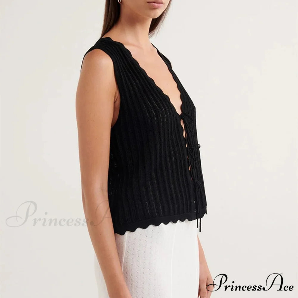 Open Front Knitted Short Top croptop-250223